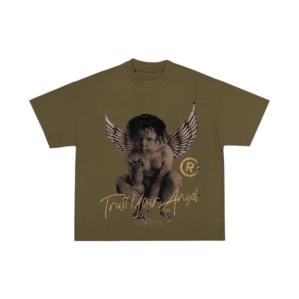 Oversized Trust Your Angel Tee Olive Green