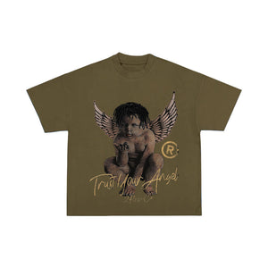 Oversized Trust Your Angel Tee Olive Green